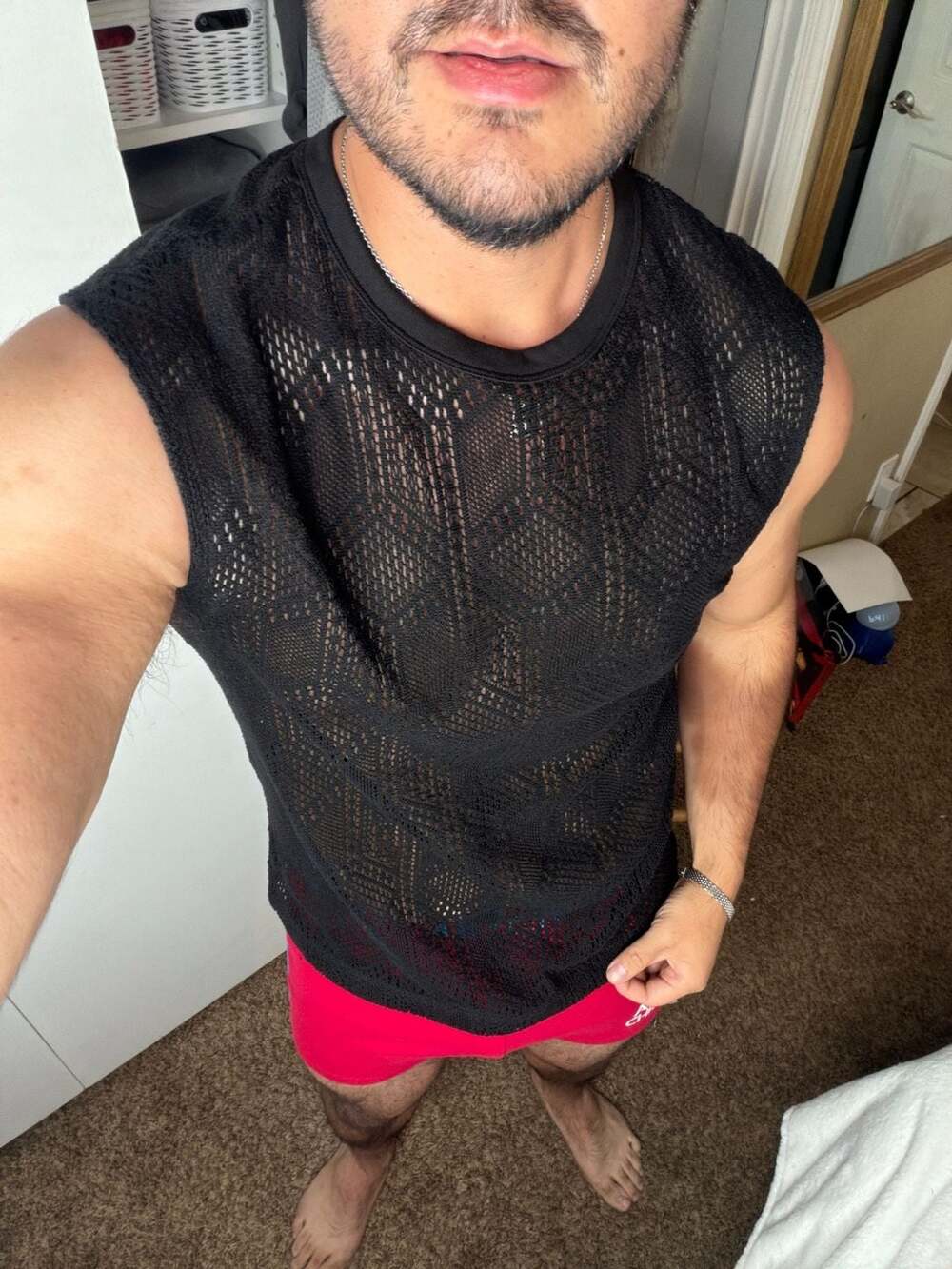 H&M Regular Fit Black Crochet-Look Knit Mesh Tank Top - Picture 3 of 7